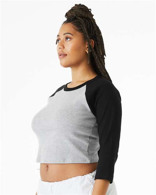 Athletic Heather/ Black Women&#39;s Micro Rib 3/4 Raglan Sleeve Baby Tee - 1200