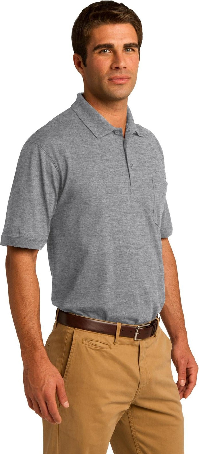 Athletic Hthr Port & Co Core Blend Jersey Knit Pocket Polo. KP55P