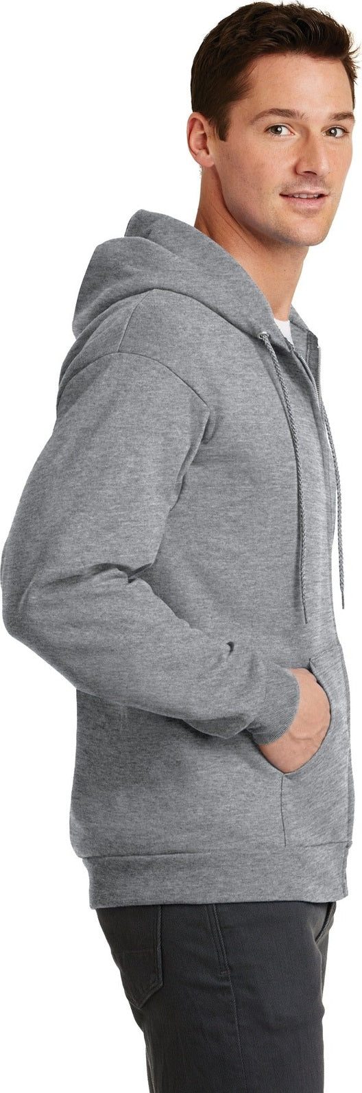Athletic Hthr Port & Co Core Fleece Full-Zip Hooded Sweatshirt. PC78ZH