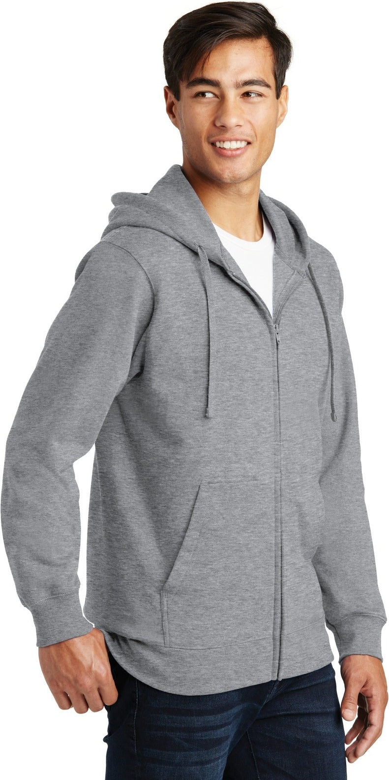 Athletic Hthr Port & Co Fan Favorite Fleece Full-Zip Hooded Sweatshirt. PC850ZH