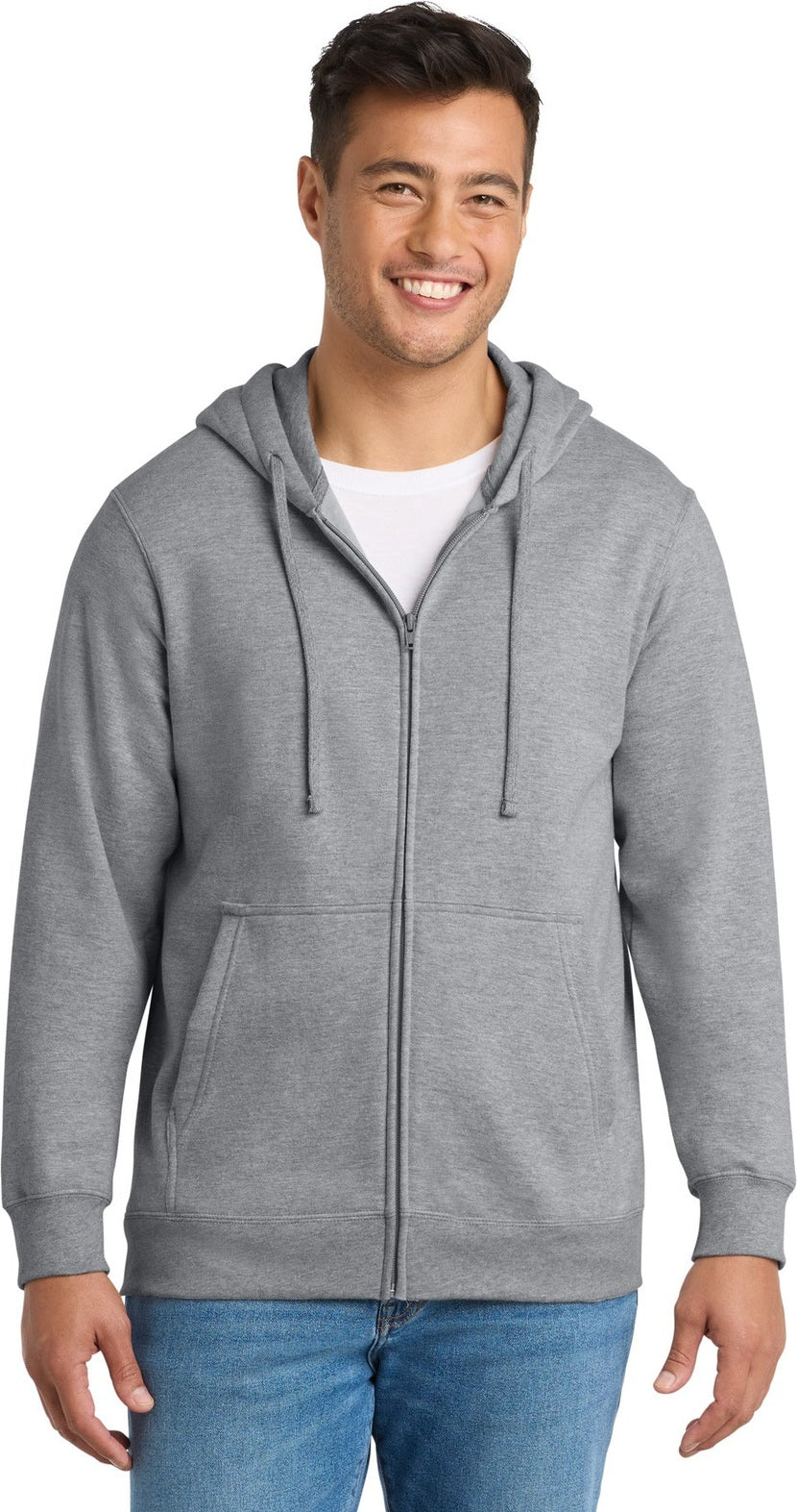 Athletic Hthr Port & Co Fan Favorite Fleece Full-Zip Hooded Sweatshirt. PC850ZH