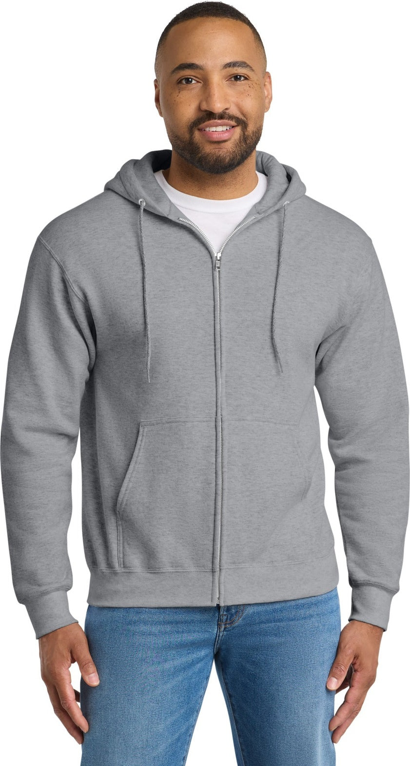 Athletic Hthr Port & Co Tall Essential Fleece Full-Zip Hooded Sweatshirt. PC90ZHT