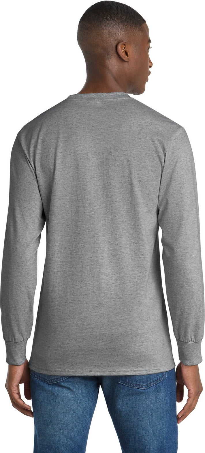 Athletic Hthr Port & Co Tall Long Sleeve Essential Pocket Tee. PC61LSPT