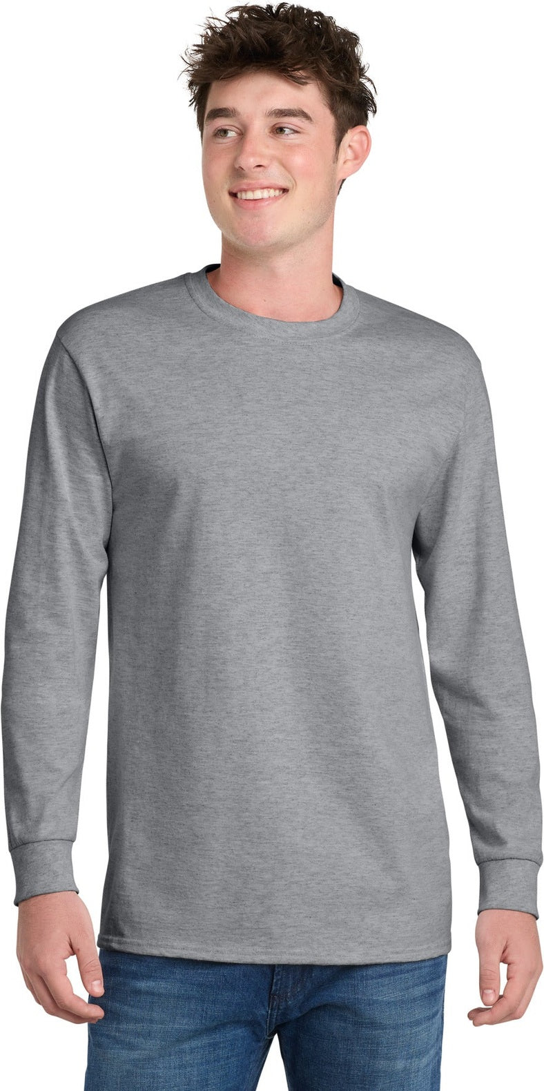 Athletic Hthr Port & Co Tall Long Sleeve Essential Tee. PC61LST