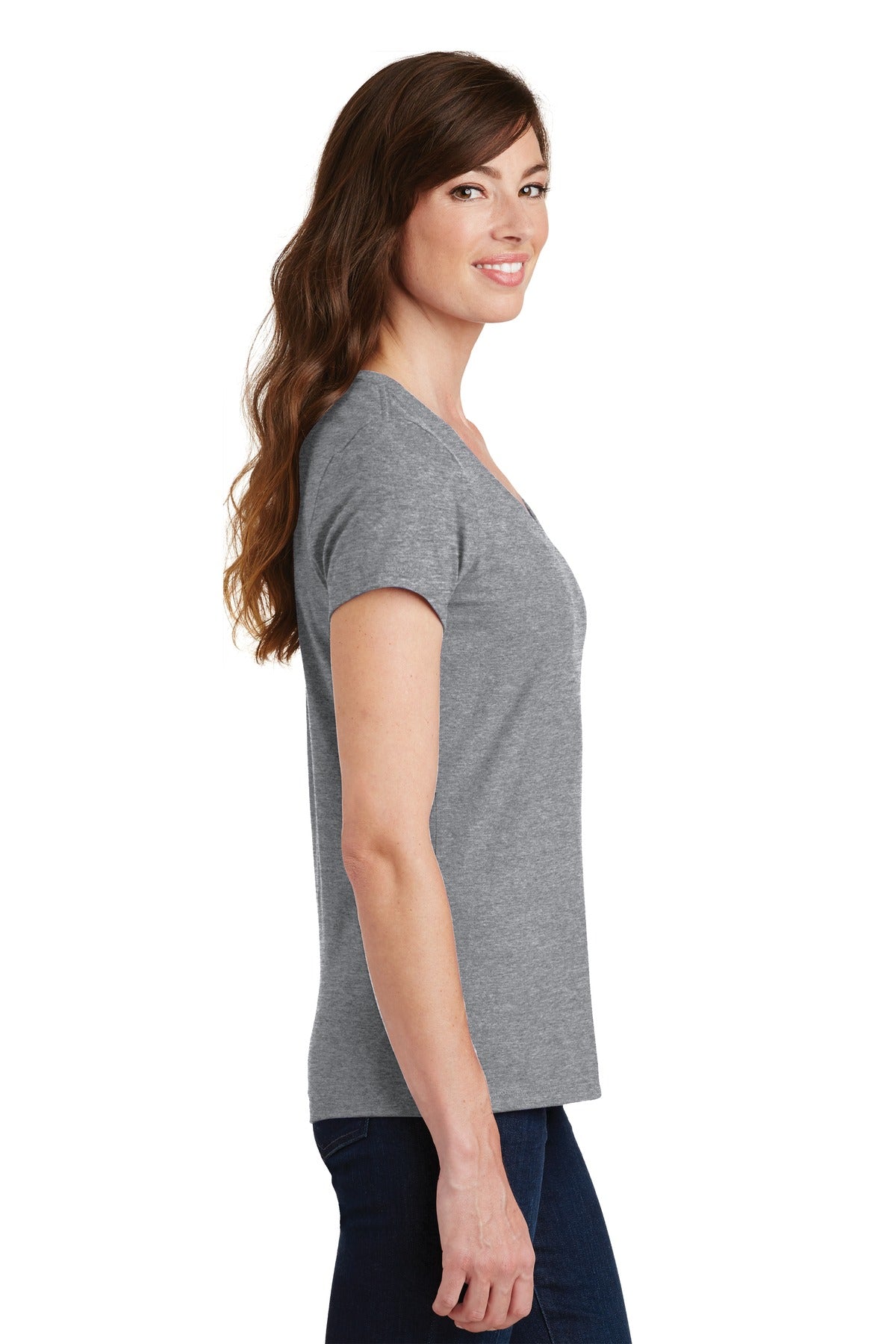Athletic Hthr Port & Co Women's Fan Favorite V-Neck Tee. LPC450V