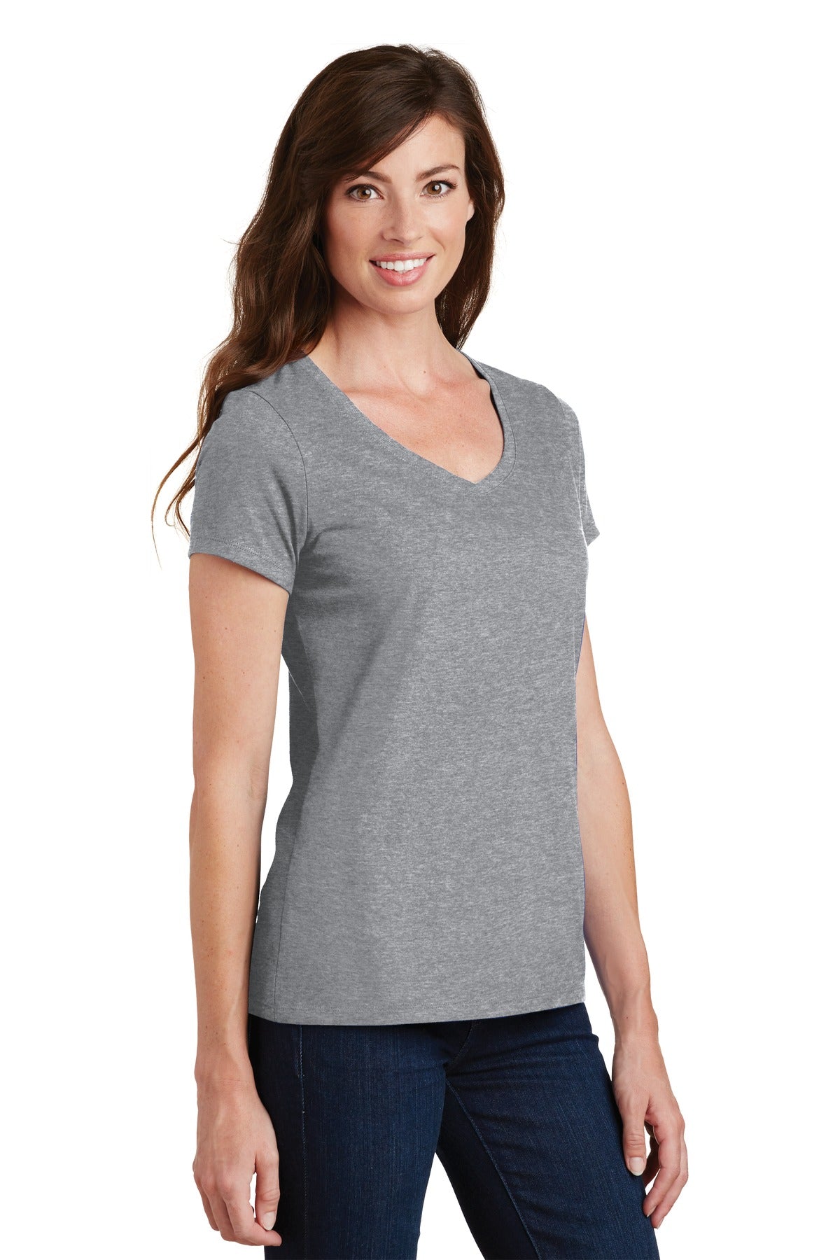 Athletic Hthr Port & Co Women's Fan Favorite V-Neck Tee. LPC450V