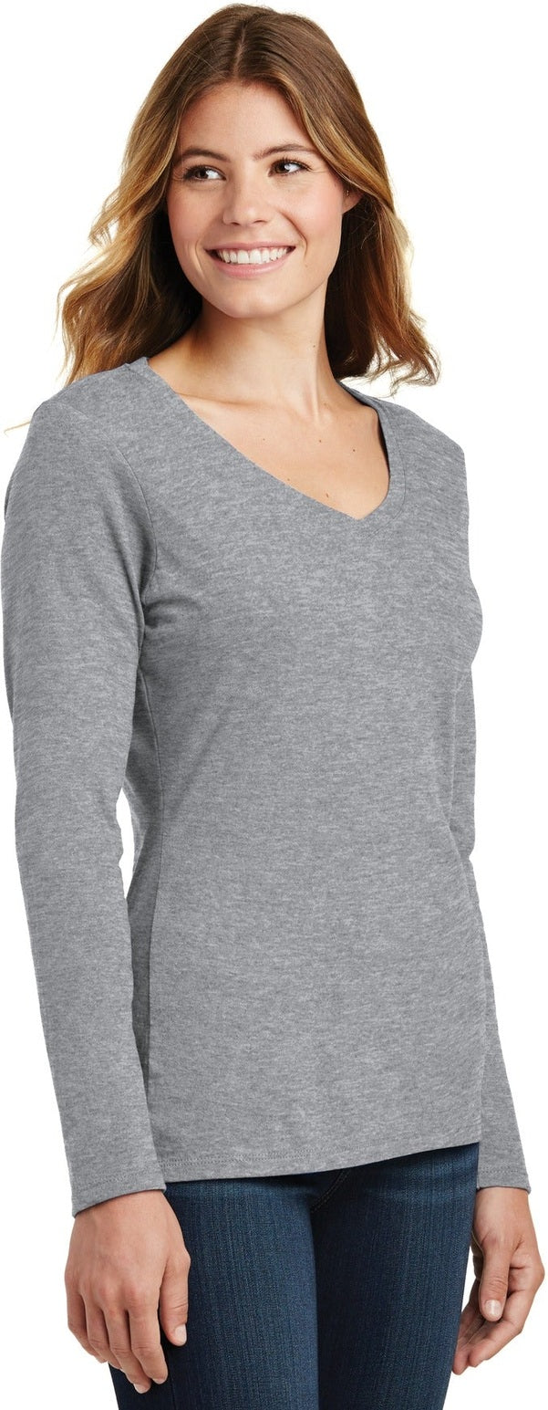 Athletic Hthr Port & Co Women's Long Sleeve Fan Favorite V-Neck Tee. LPC450VLS
