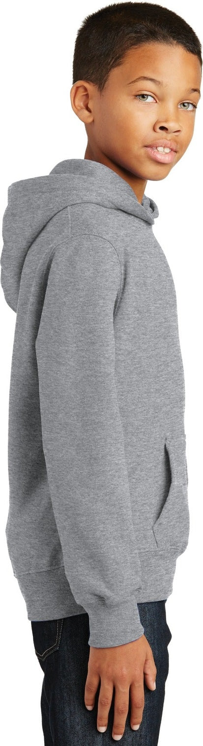 Athletic Hthr Port & Co Youth Fan Favorite Fleece Pullover Hooded Sweatshirt. PC850YH