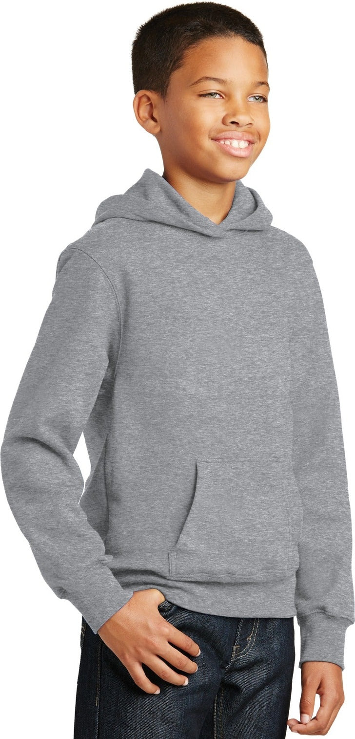 Athletic Hthr Port & Co Youth Fan Favorite Fleece Pullover Hooded Sweatshirt. PC850YH