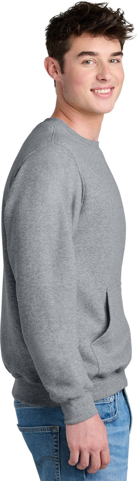 AthlHthr Port & Co Core Fleece Crewneck Pocket Sweatshirt PC78PKT