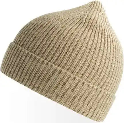 Atlantis Headwear Andy - Sustainable Fine Rib Knit Beanie - Light Beige - Khaki / Osfm
