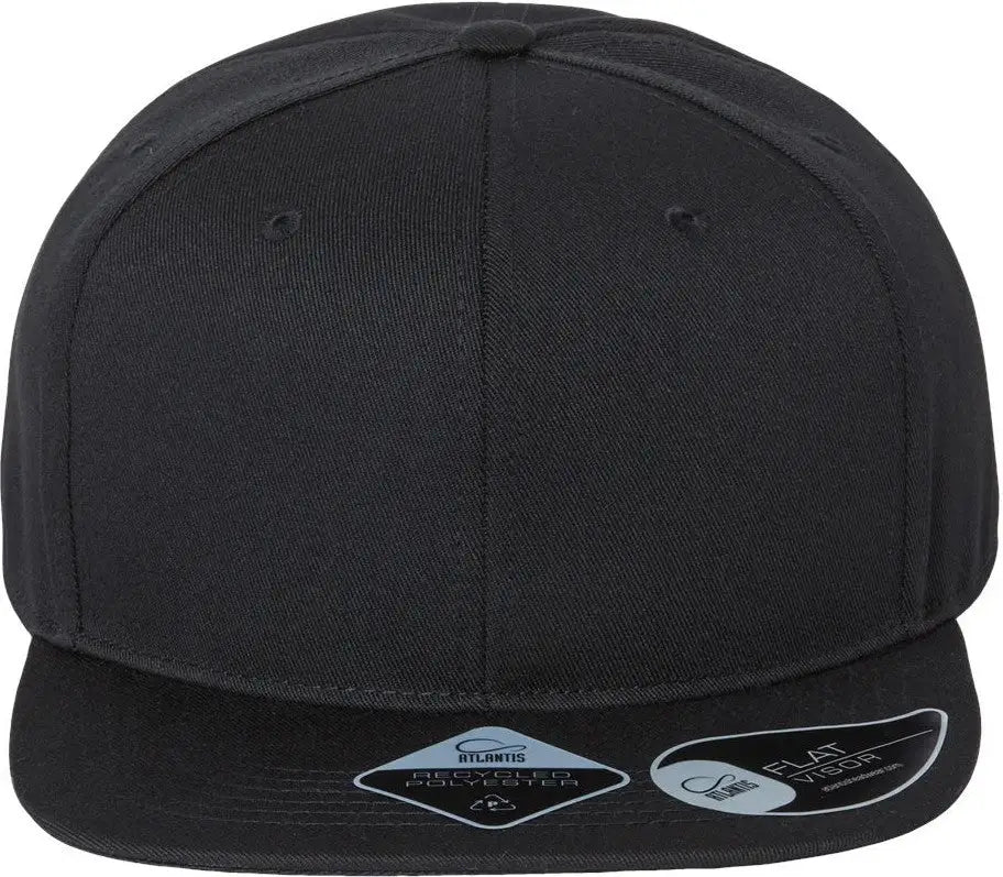 Atlantis Headwear James Sustainable Flat Bill Cap - Black - one Size Fits Most