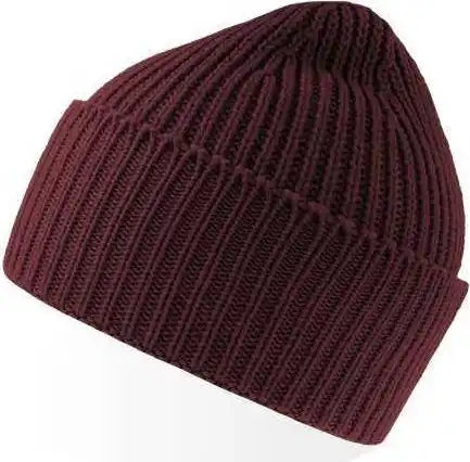 Atlantis Headwear Oak - Sustainable Chunky Rib Knit Beanie - Burgundy Melange - Maroon / Osfm