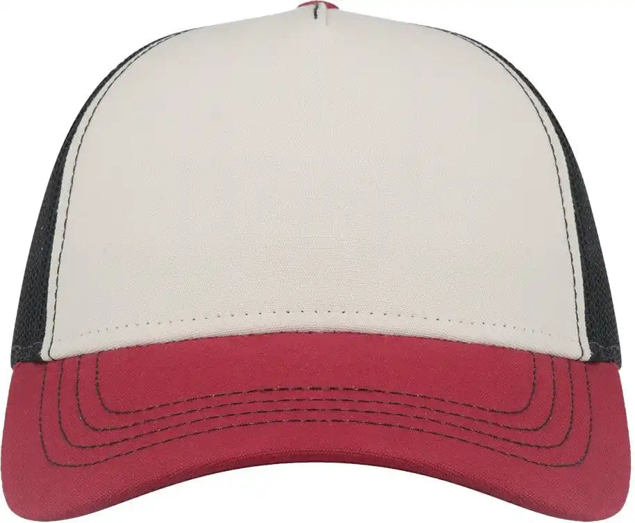 Atlantis Headwear Rapper Sustainable Canvas Cap - White Burgundy Black - White/ Burgundy/ / Adjustable
