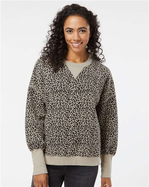 Atmosphere/ Black Leopard Women&#39;s Sueded Fleece Crewneck Sweatshirt - W22712