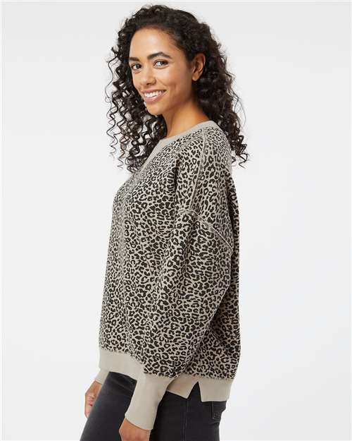 Atmosphere/ Black Leopard Women&#39;s Sueded Fleece Crewneck Sweatshirt - W22712