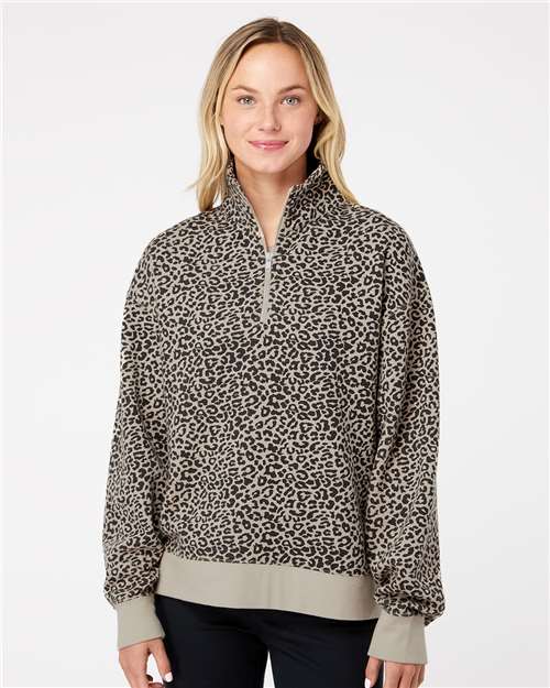 Atmosphere/ Black Leopard Women&#39;s Sueded Fleece Quarter-Zip Sweatshirt - W22713