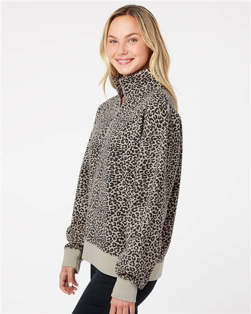 Atmosphere/ Black Leopard Women&#39;s Sueded Fleece Quarter-Zip Sweatshirt - W22713