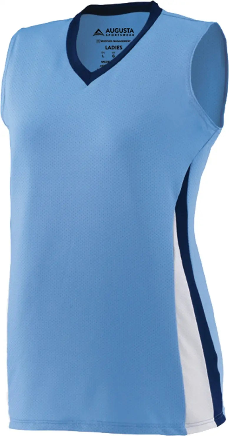 Augusta 1356 Girls Tornado Jersey - Columbia Blue Navy White - s