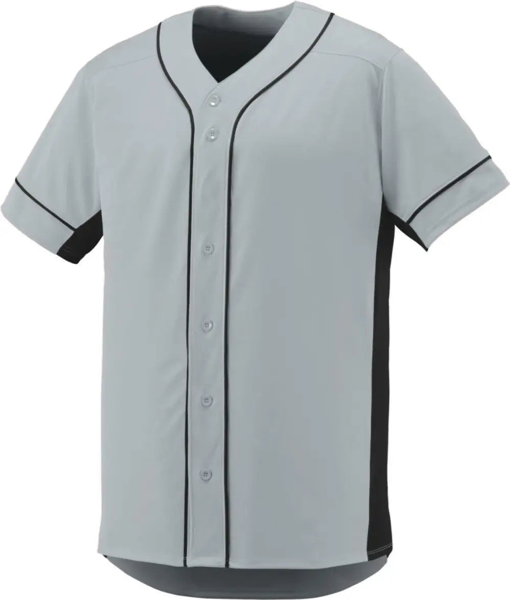Augusta 1660 Slugger Full Button Jersey - Silver Black - Adult s