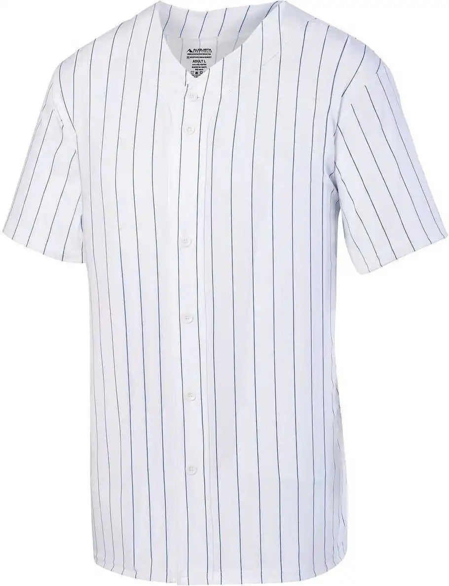 Augusta 1685 Pinstripe Full Button Baseball Jersey - White Royal