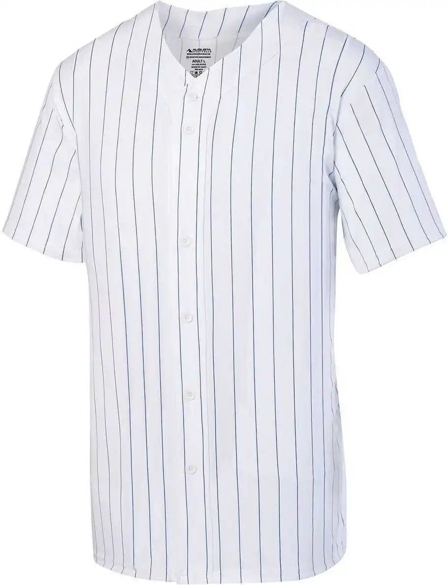 Augusta 1686 Youth Pinstripe Full Button Baseball Jersey - White Royal
