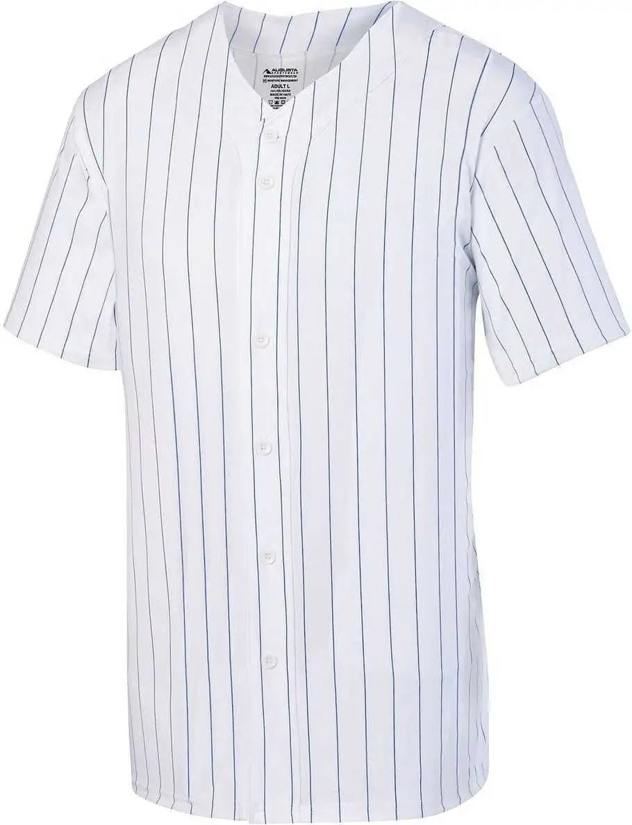 Augusta 1686 Youth Pinstripe Full Button Baseball Jersey - White Royal