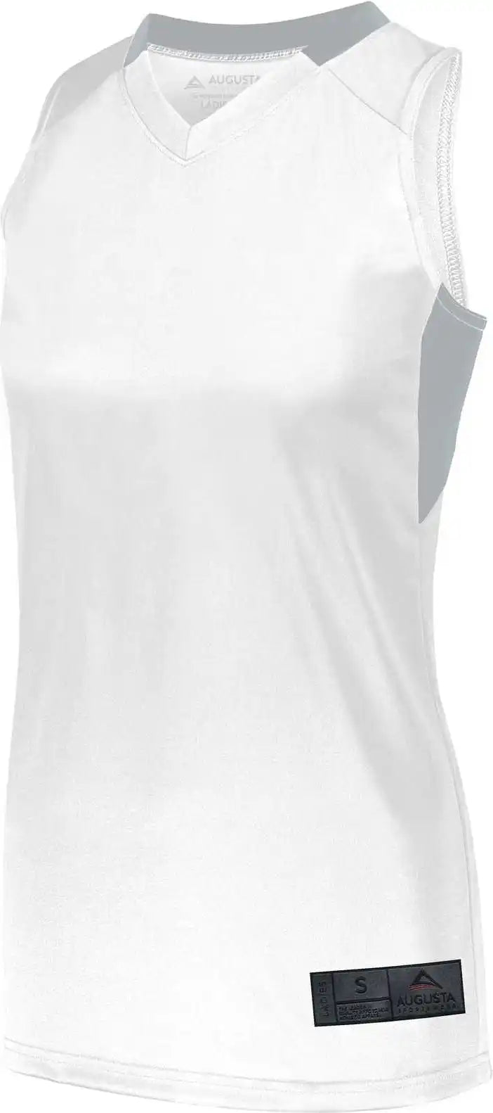 Augusta 1732 Ladies Step-back Basketball Jersey - White Silver