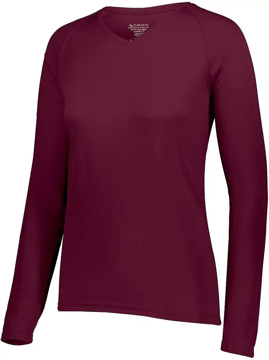 Augusta 2797 Ladies Attain Wicking Long Sleeve Shirt Maroon (hlw)