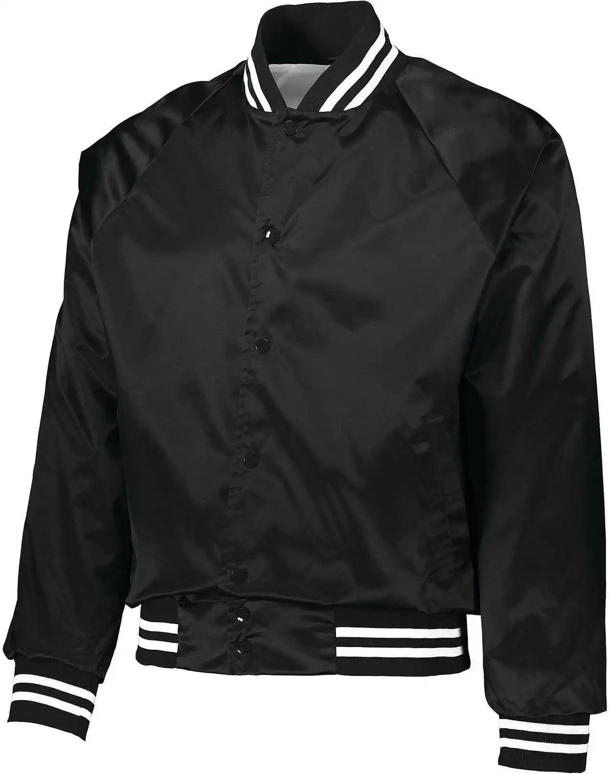 Augusta 3610 Satin Baseball Jacket/striped Trim Black White
