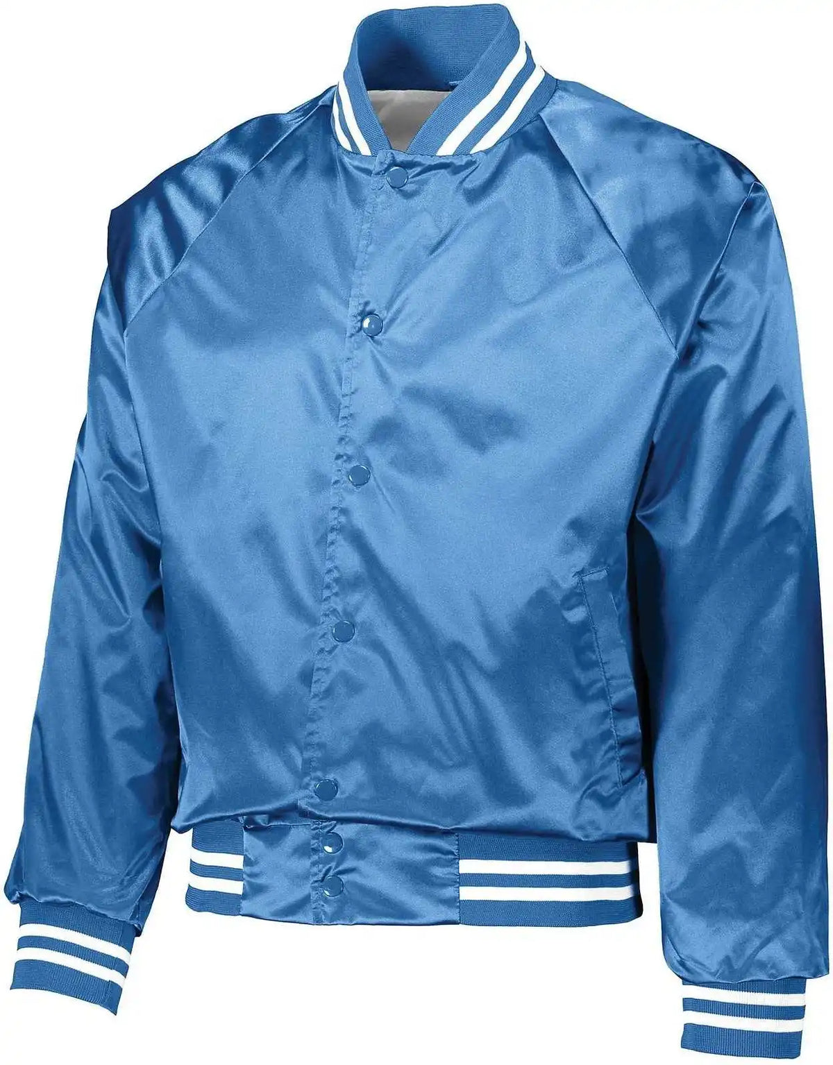 Augusta 3610 Satin Baseball Jacket/striped Trim Columbia Blue White