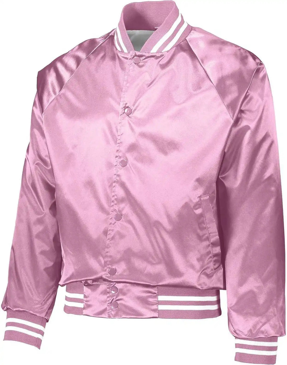 Augusta 3610 Satin Baseball Jacket/striped Trim Light Pink White