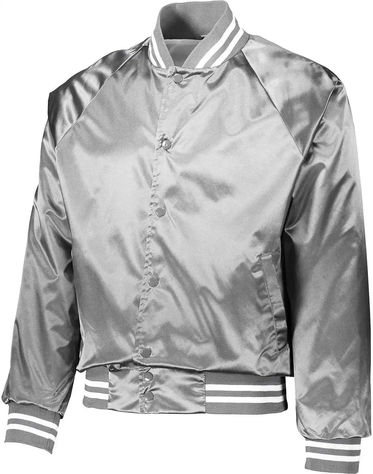 Augusta 3610 Satin Baseball Jacket/striped Trim Metalic Silver White