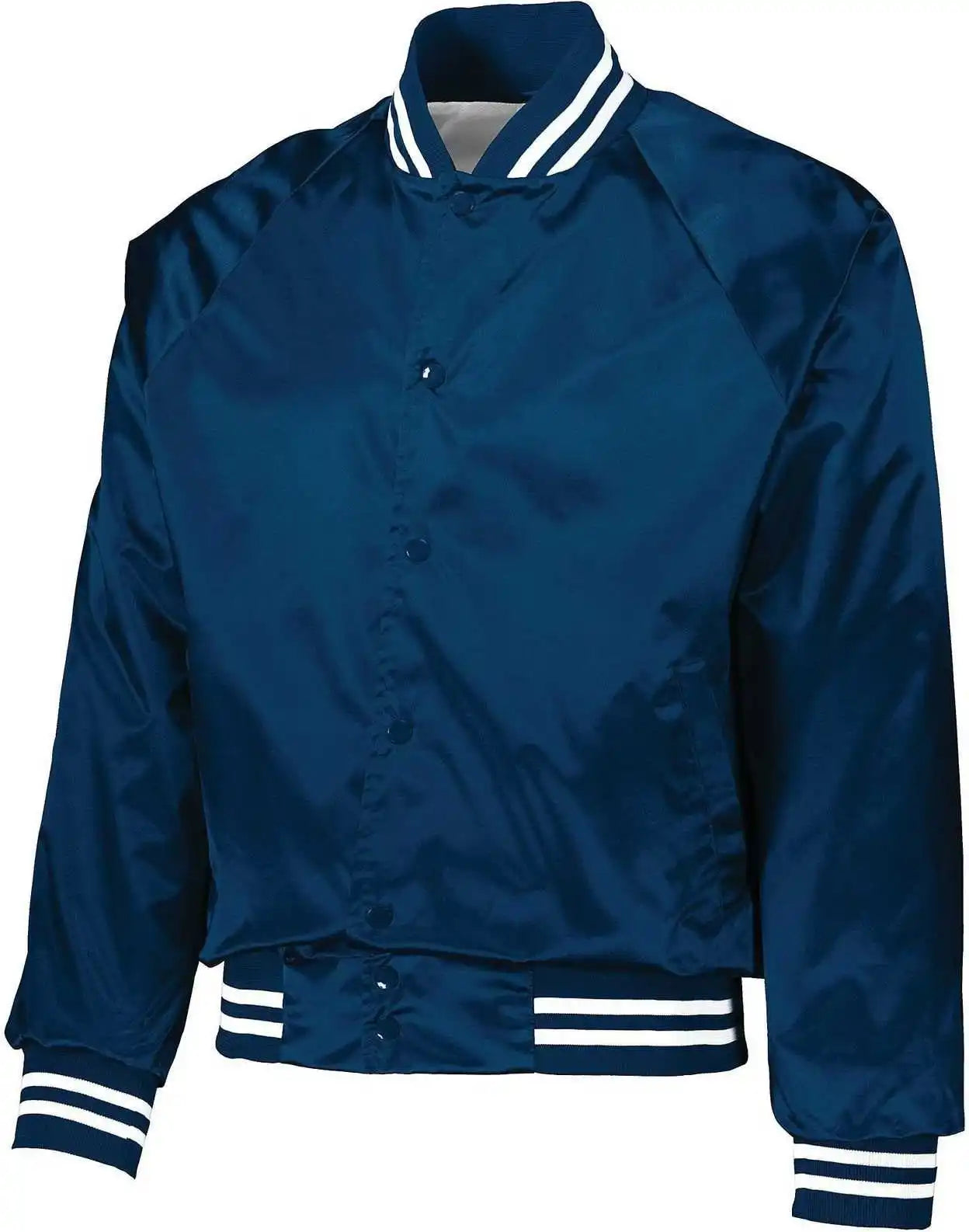 Augusta 3610 Satin Baseball Jacket/striped Trim - Navy White