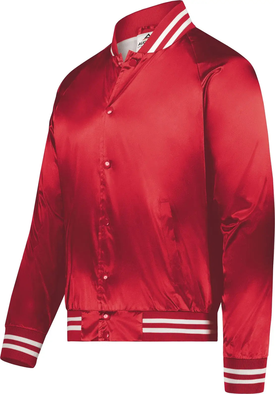 Augusta 3610 Satin Baseball Jacket/striped Trim - Red White - Adult Xs