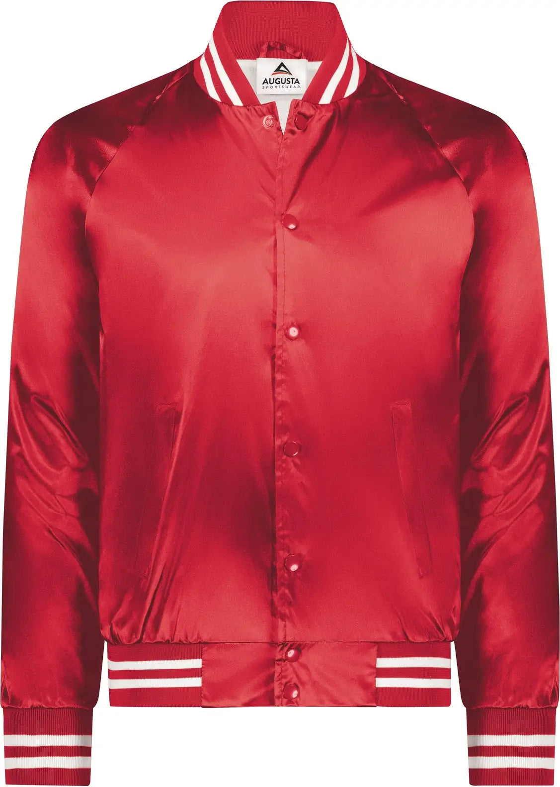 Augusta 3610 Satin Baseball Jacket/striped Trim - Red White - Adult Xs