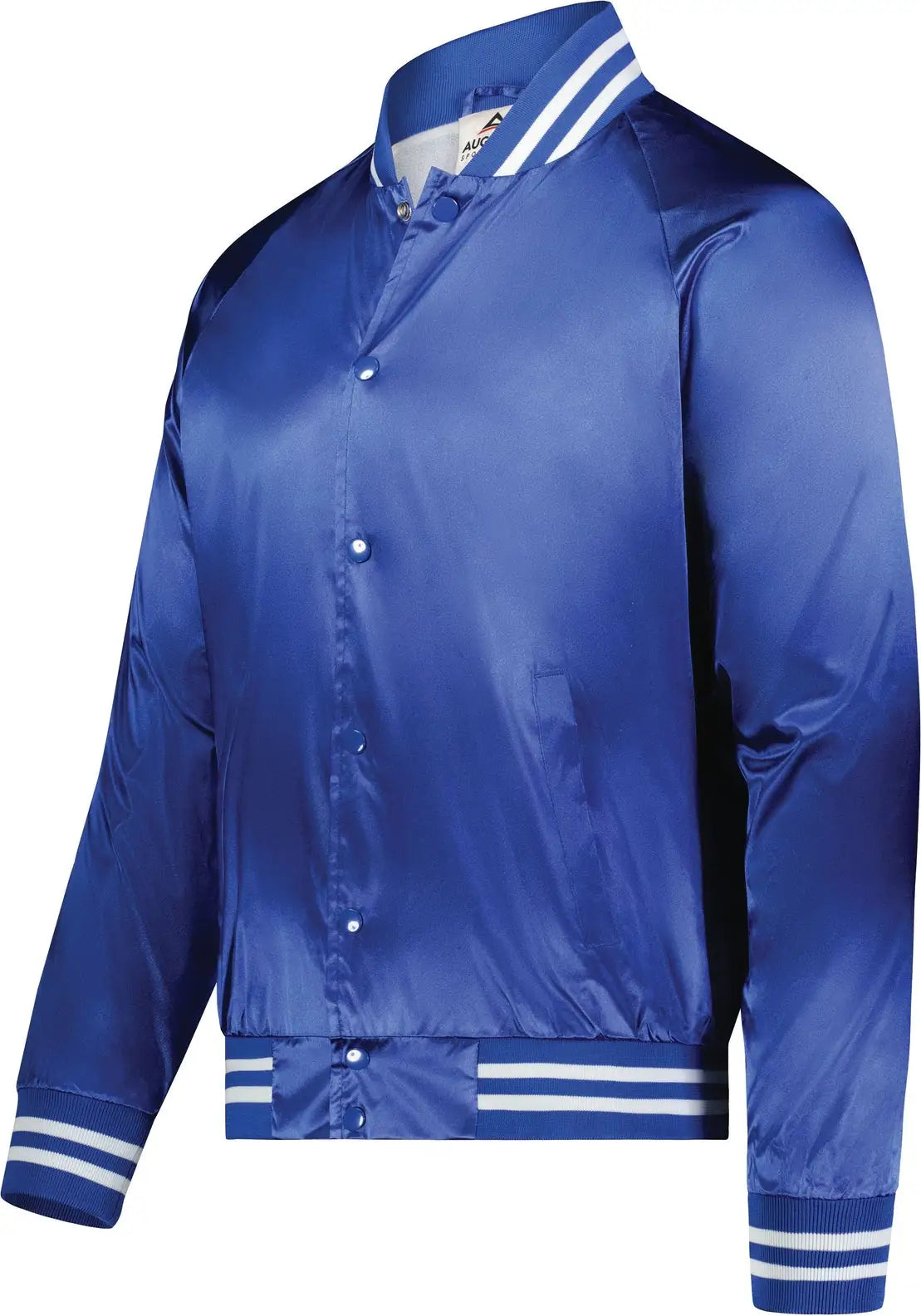 Augusta 3610 Satin Baseball Jacket/striped Trim - Royal White - Adult Xs