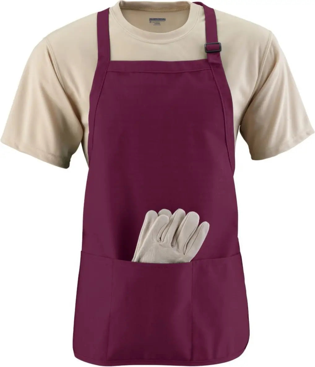 Augusta 4250 Medium Length Apron W/pch - Maroon - one Size Fits Most