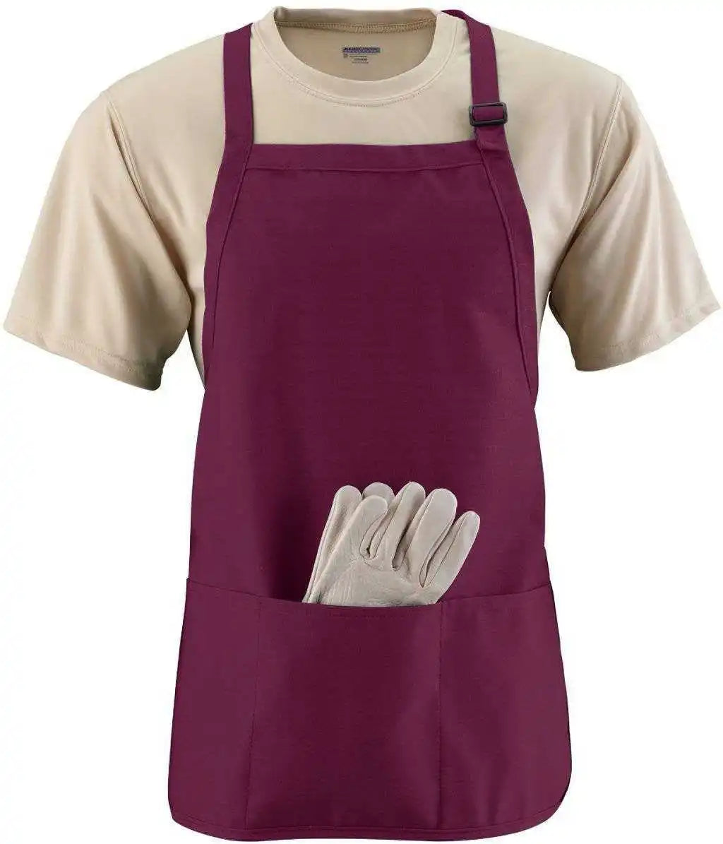 Augusta 4250 Medium Length Apron with Pouch - Maroon - one Size Fits Most
