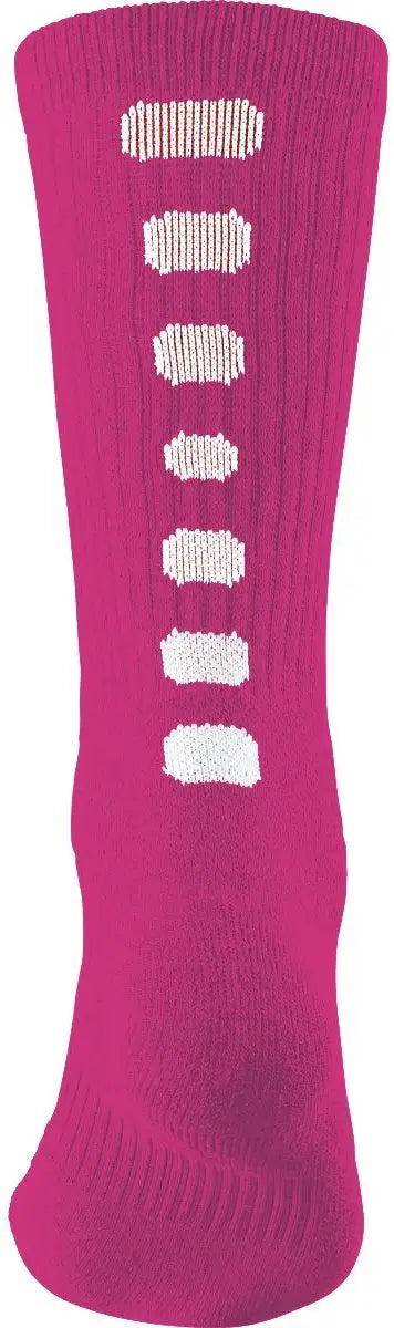 Augusta 6091 Color Block Crew Socks - Power Pink White - Youth