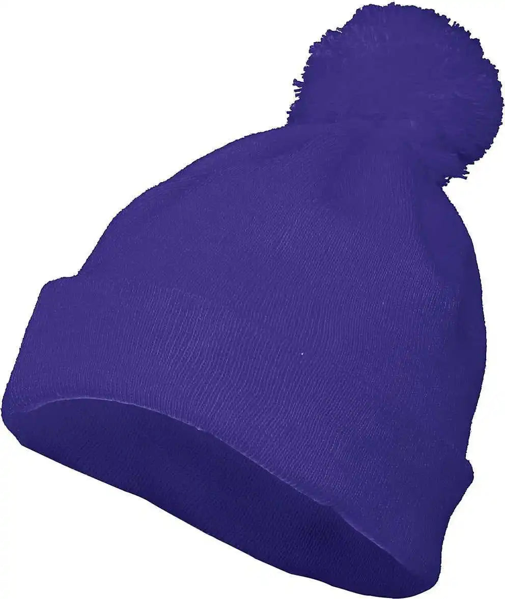 Augusta 6816 Pom Beanie Purple / one Size Fits Most