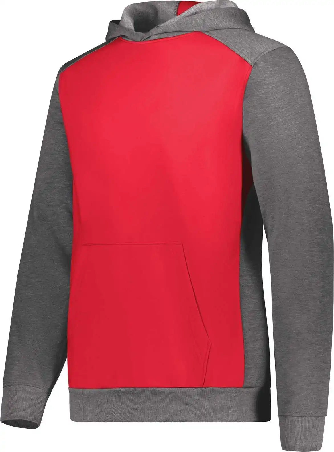 Augusta 6866 Youth Three Season Fleece Pullover Hoodie Scarlet Carbon Heather