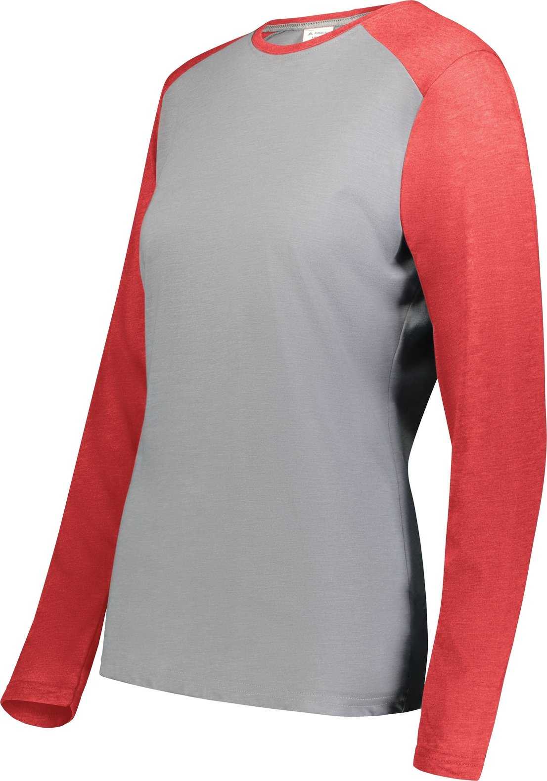 Augusta 6883 Ladies Gameday Vintage Long Sleeve Tee - Gray Heather Scarlet