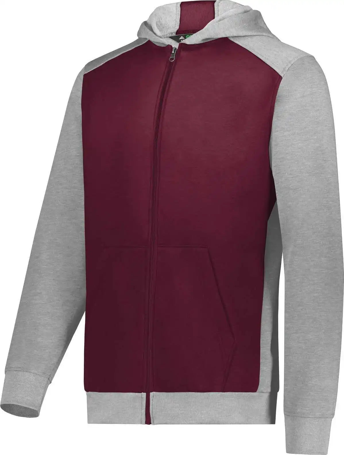 Augusta 6900 Youth Three-season Fleece Full Zip Hoodie - Maroon Gray Heather