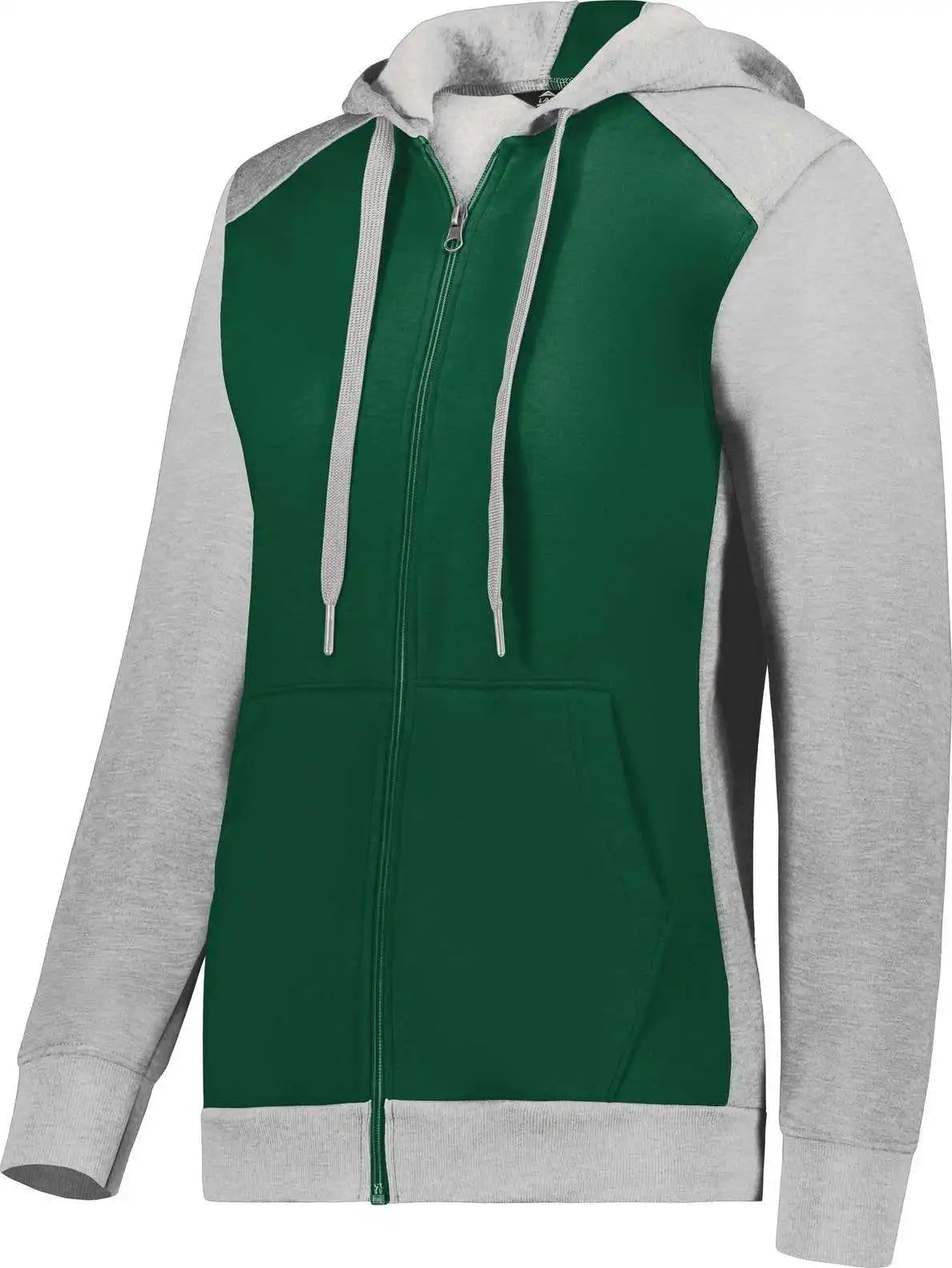Augusta 6901 Ladies Three Season Fleece Full Zip Hoodie Dark Green Gray Heather