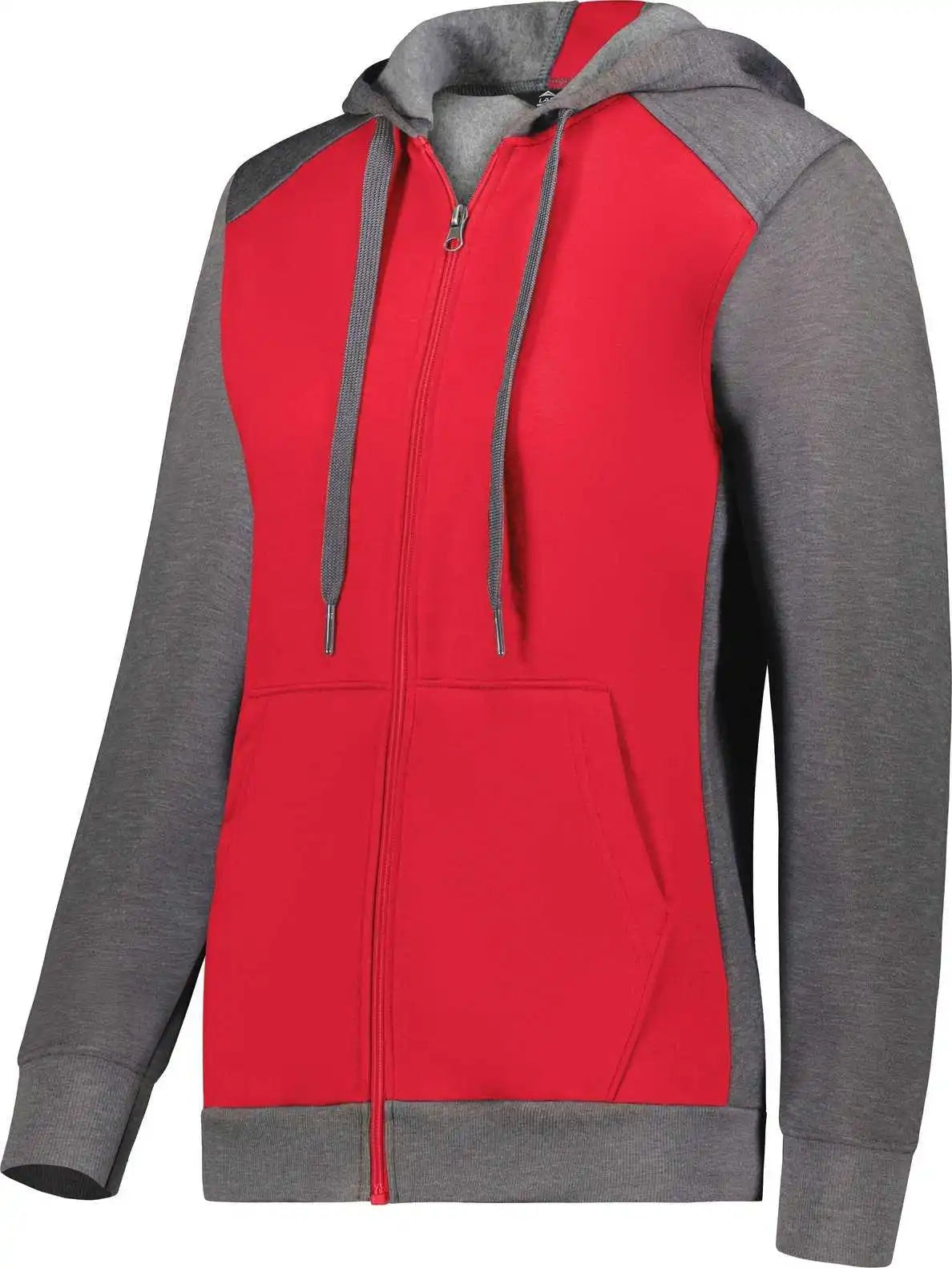 Augusta 6901 Ladies Three Season Fleece Full Zip Hoodie Scarlet Carbon Heather