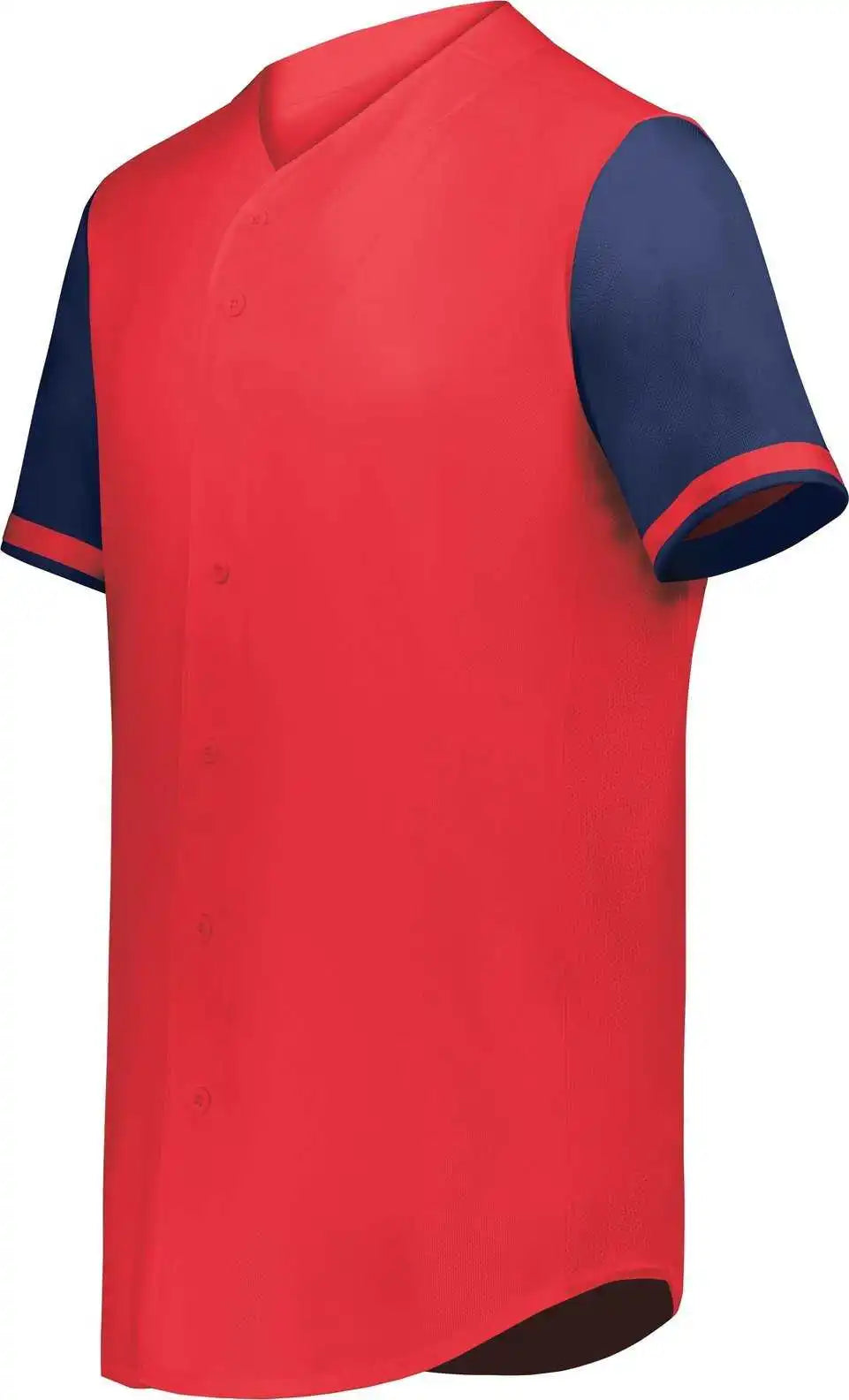 Augusta 6909 Cutter + Full Button Baseball Jersey - Scarlet Navy