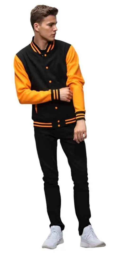 Just Hoods Jha043 Letterman Jacket - Jet Black Orange Crush