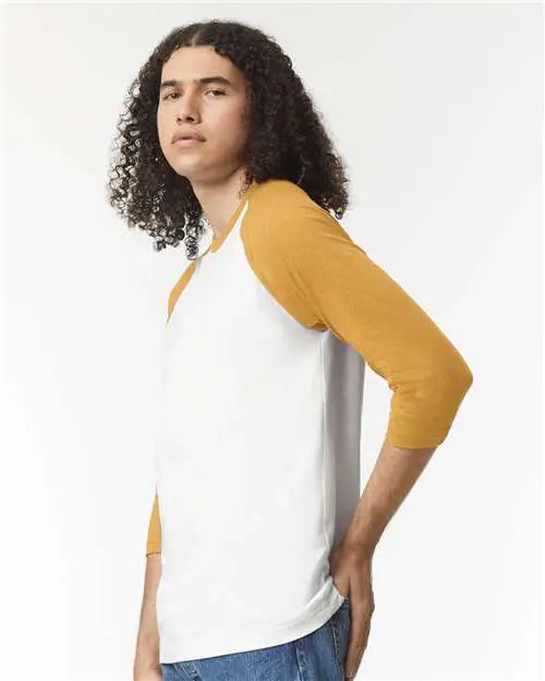 American Apparel 2003cvc Cvc Three-quarter Sleeve Tee - White Heather Mustard