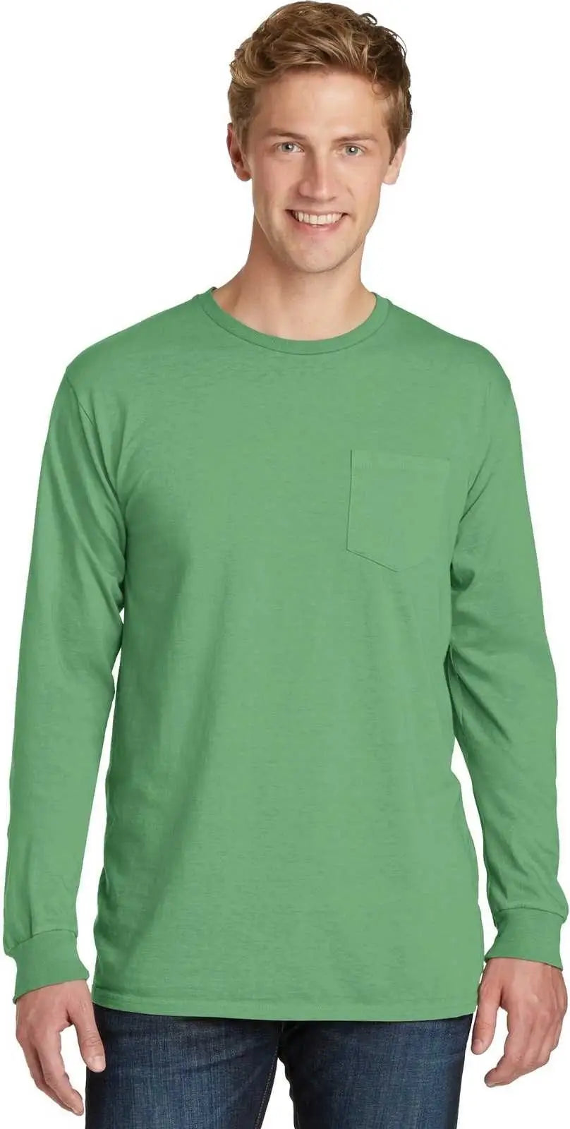 Port & Company Pc099lsp Beach Wash Garment-dyed Long Sleeve Pocket Tee - Safari